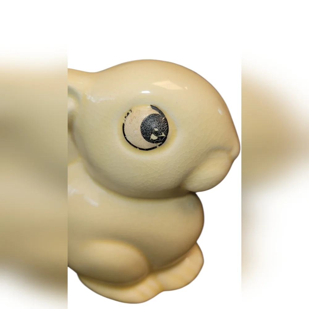 Charming Yellow Ceramic Bunny Figurine Cotton Ball Dispenser